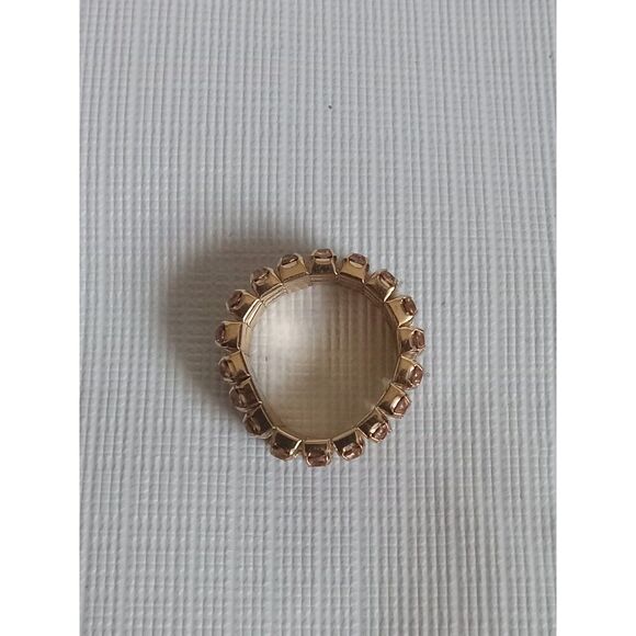 Gold Toned Metal Pink and Orange Rhinestone Encrusted Stretchy Elasticized Ring - Picture 3 of 7